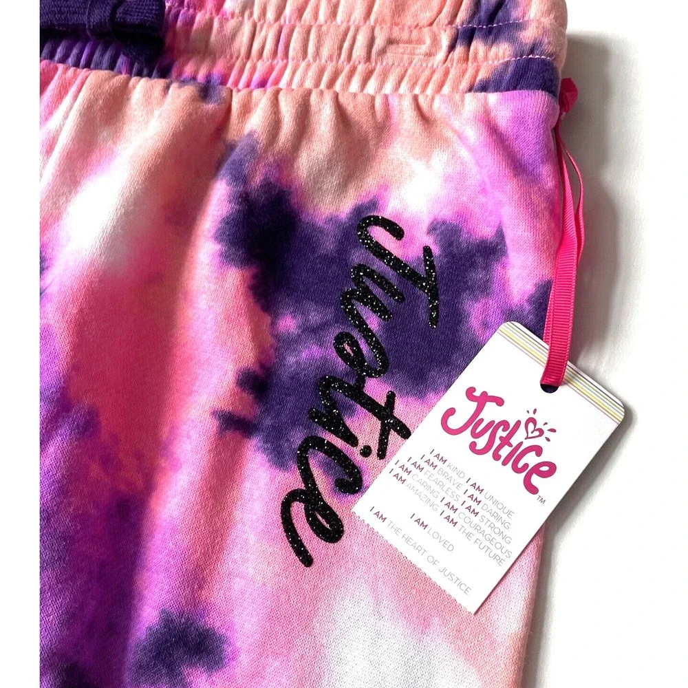 Justice Size L 12-14 Girls Tie Dye Joggers Pink Purple NWT